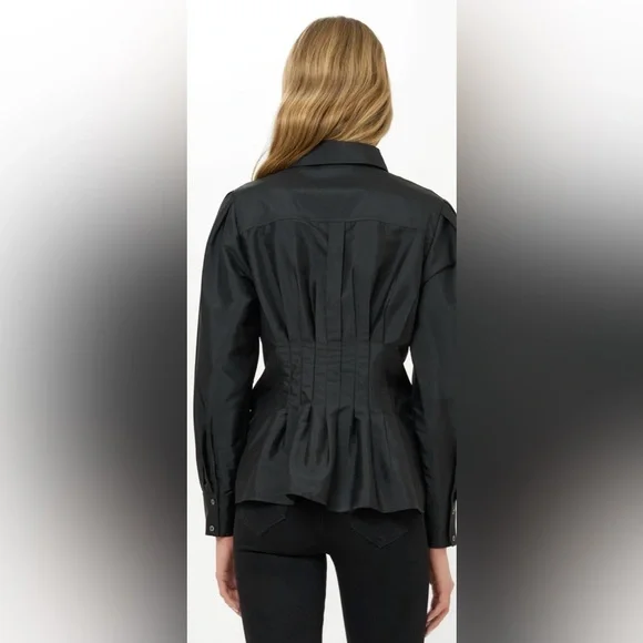 Oliphant Elizabeth Top Hepburn Midnight Black Long Sleeve Blouse SMALL NWT NEW - Picture 2 of 4